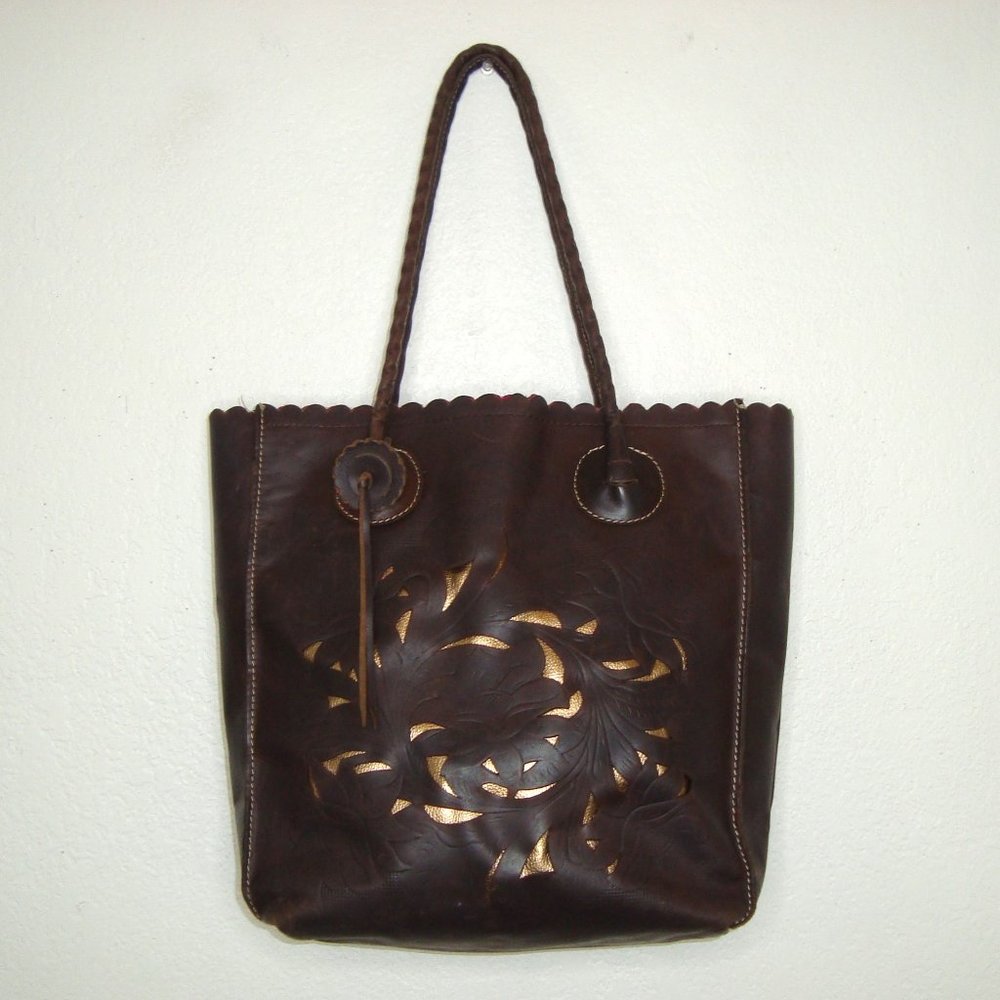 Patricia Nash Dark Brown Tote with Gold Accents